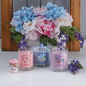 Root Candles Scented Candles La Fleur Collection Beeswax Blend Handcrafted 3-Wick Candle, 14-Ounce, Hydrangea