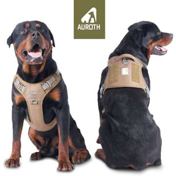 Auroth Tactical Dog Harness for Large Dogs No Pull Adjustable Pet Harness Reflective K9 Working Training Easy Control Pet Vest Military Service Dog Harnesses Army Yellow L
