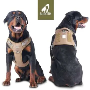 Auroth Tactical Dog Harness for Large Dogs No Pull Adjustable Pet Harness Reflective K9 Working Training Easy Control Pet Vest Military Service Dog Harnesses Army Yellow L