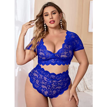 JuicyRose Sexy Plus Size Lace Bra and Panty Set for Women