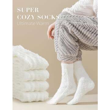 TEHOOK White Fuzzy Socks - Soft Cozy Fluffy Slipper Winter Warm Plush Socks for Christmas Stocking S...