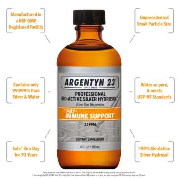 Argentyn 23 Professional Bio-Active Silver Hydrosol for Immune Support – Colloidal Silver, 23ppm, 4oz (118mL) – Twist-Top