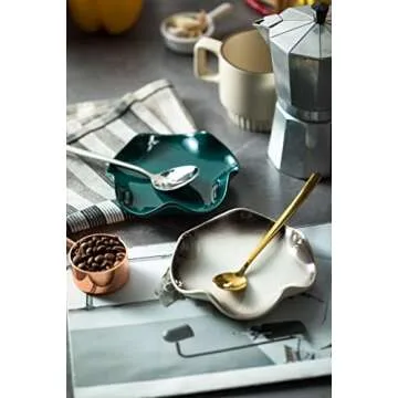 Miamolo Ceramic Spoon Holder for Stove Top, Cute Coffee Spoon Rest with Ruffled Edge for Coffee Bar, Cooking Stove Spoon Holder for Multiple Utensils, Modern Kitchen Decor Housewarming Christmas Gift