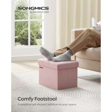SONGMICS MAZIE Collection - Small Folding Storage Ottoman, Foot Rest Stool, 12.2 x 16.1 x 12.2 Inches, 286 lb Load Capacity, for Living Room, Bedroom, Home Office, Dorm, Jelly Pink ULSF102R01