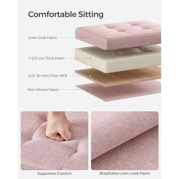 SONGMICS MAZIE Collection - Small Folding Storage Ottoman, Foot Rest Stool, 12.2 x 16.1 x 12.2 Inches, 286 lb Load Capacity, for Living Room, Bedroom, Home Office, Dorm, Jelly Pink ULSF102R01