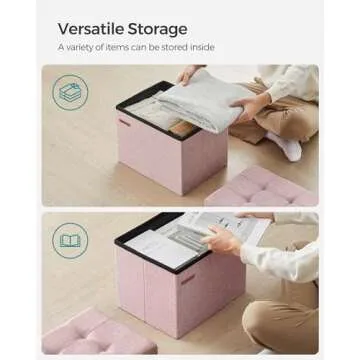 SONGMICS MAZIE Collection - Small Folding Storage Ottoman, Foot Rest Stool, 12.2 x 16.1 x 12.2 Inches, 286 lb Load Capacity, for Living Room, Bedroom, Home Office, Dorm, Jelly Pink ULSF102R01