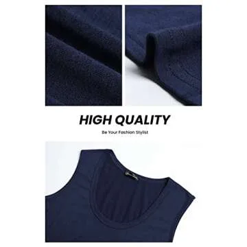 PRETTYGARDEN Women’s Summer Sleeveless Tank Jumpsuits High Waist Low Cut Casual Scoop Neck Fit And Flare Long Pants Rompers(Navy, Medium)