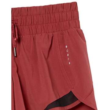 Amazon Essentials Women's Regular-Fit Ruched Waistband Woven Running Short, Ruby Red, Medium