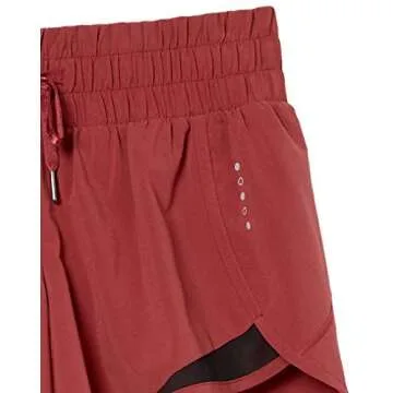 Amazon Essentials Women's Regular-Fit Ruched Waistband Woven Running Short, Ruby Red, Medium