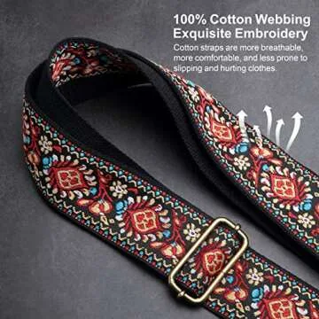 Nefelibata Purse Strap, 2" Cowhide Head Wide Shoulder Strap Adjustable Replacement,Retro Jacquard Embroidery Multi-pattern Crossbody Bag Straps for Handbag,Crossbody Bags,Shoulder Bags(Safflower)