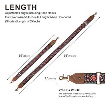 Nefelibata Purse Strap, 2" Cowhide Head Wide Shoulder Strap Adjustable Replacement,Retro Jacquard Embroidery Multi-pattern Crossbody Bag Straps for Handbag,Crossbody Bags,Shoulder Bags(Safflower)