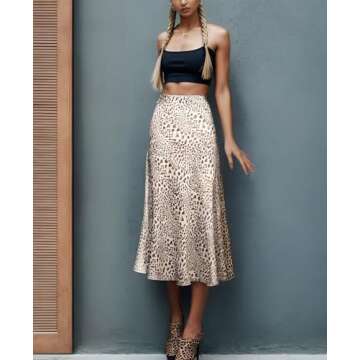 Soowalaoo Women's Black Midi Silk Satin Skirt