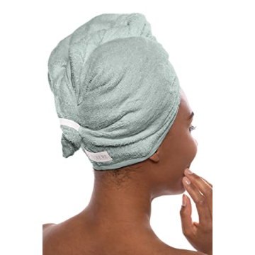 Texere Women's Rayon and Cotton Terry Spa Hair Towel - Fast Drying, Absorbent Hair Wrap Twist Turban for Long, Thick, and Curly Hair (Tya, Lily Green, U)