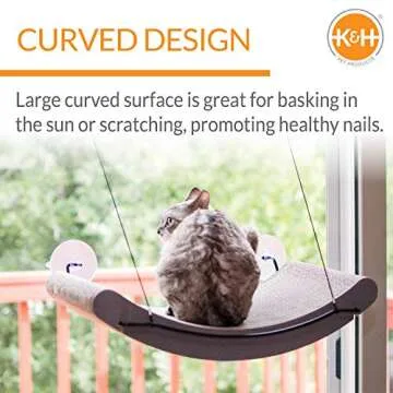 K&H Pet Products EZ Mount Cat Window Perch Kitty Sill Scratcher Cradle, Sturdy Window Perch for Large Cats, Steel Frame Scratcher Hammock with Strong Suction Cups for Glass - 20 X 11in Cardboard