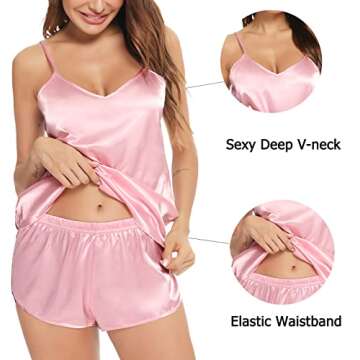 SWOMOG Silk Pajamas Set Womens Sleepwear Sexy Lingerie Cami Shorts Set Nightwear