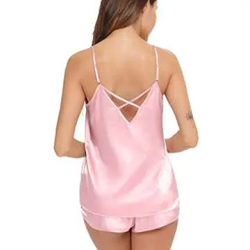 SWOMOG Silk Pajamas Set Womens Sleepwear Sexy Lingerie Cami Shorts Set Nightwear
