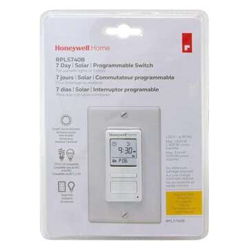 Honeywell Home RPLS740B ECONOswitch 7-Day Solar Programmable Switch, Lights and Motors, Indoor and Outdoor, Energy Saving White