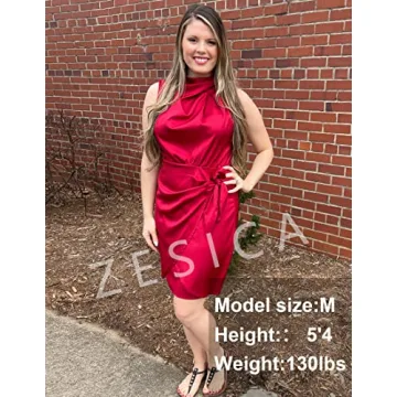 ZESICA Women's Elegant Satin Halter Neck Mini Dress - Red