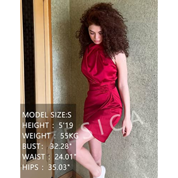 ZESICA Women's Elegant Satin Halter Neck Mini Dress - Red