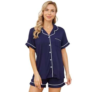 Yoolfine Womens Pajama Sets Short Sleeve Sleepwear Soft Button Down Nightwear Lounge Pj Set,X-Large,...