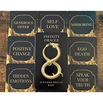 Infinity Oracle Deck - 80 Tarot Size Oracle Cards with Velvet Bag, Black & Gold Design for Spiritual...