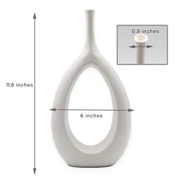Samawi Home Decors 12" White Vase White Ceramic Vase for Home Decor White Decor Flower Vase White De...
