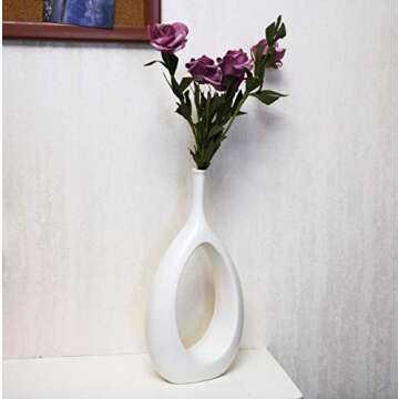 Samawi Home Decors 12" White Vase White Ceramic Vase for Home Decor White Decor Flower Vase White Decorative Vases for Home Decor Modern Living Room Decor Bedroom Decor Kitchen Decor Ceramic Decor