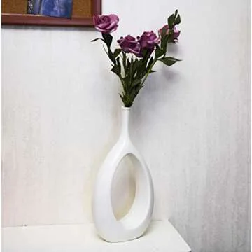 Samawi Home Decors 12" White Vase White Ceramic Vase for Home Decor White Decor Flower Vase White Decorative Vases for Home Decor Modern Living Room Decor Bedroom Decor Kitchen Decor Ceramic Decor