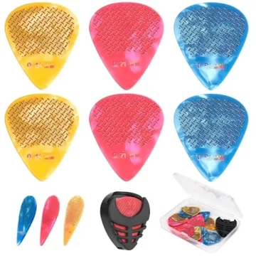 15pcs Guitar Picks, 0.46 0.71 0.96 mm Includes Thin Medium Heavy Thickness, Three Colors Non-slip Ce...