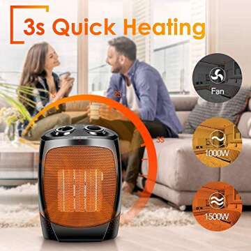 Room Heater Indoor Use, 1500W Quiet Fast-Heating Small Indoor Heater Space Heater for Large Room Hea...