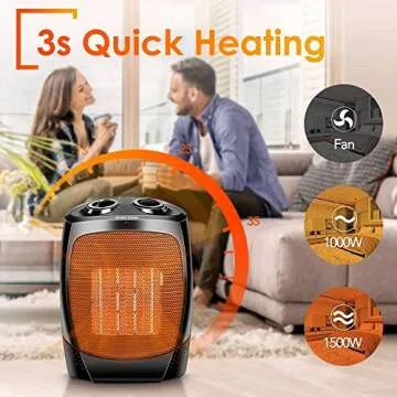 Room Heater Indoor Use, 1500W Quiet Fast-Heating Small Indoor Heater Space Heater for Large Room Hea...