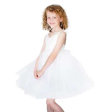 PLUVIOPHILY Ivory Lace Tulle Backless Wedding Flower Girl Dress Junior Bridesmaid Dress