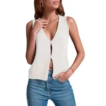 BZB Sweater Tank Tops for Women 2024 Summer Basic V Neck Crochet Knit Vest Sexy Button Casual Y2k Sw...