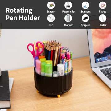 Marbrasse Desk Organizer - Rotating Pen Holder for Office