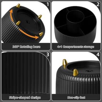 Marbrasse Desk Organizer - Rotating Pen Holder for Office