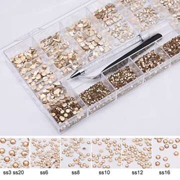 30 Styles 600pcs Golden Shadow Nail Art Rhinestones + 7000pcs Round Beads Flatback Champagne Crystals Gem Stone Multi Shapes Mix Professional Decor Crafts Jewelry Supply