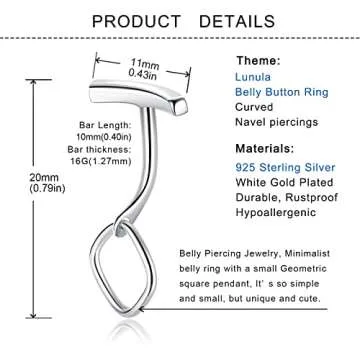 FLYUN Belly Button Ring,925 Sterling Silver Lunula Barbell Rings Jewelry Curved Navel piercings Jewelry (16g 10mm, Lunula-Silver)