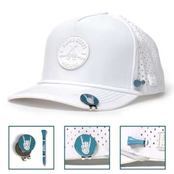 BRIMZ Golf Performance Hat - Breathable Sweat & Water Resistant Golfing Snapback Cap with Tee Holder...