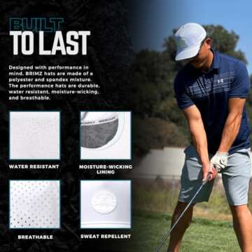 BRIMZ Golf Performance Hat - Breathable Sweat & Water Resistant Golfing Snapback Cap with Tee Holder & Magnetic Ball Marker (White - Beers & Bogeys)