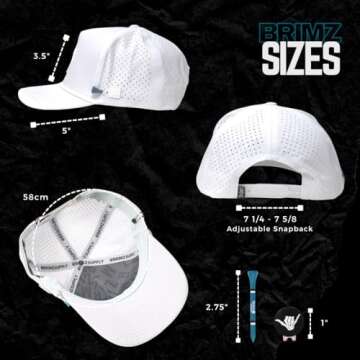 BRIMZ Golf Performance Hat - Breathable Sweat & Water Resistant Golfing Snapback Cap with Tee Holder & Magnetic Ball Marker (White - Beers & Bogeys)
