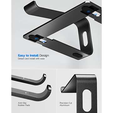 Nulaxy Laptop Stand, Ergonomic Aluminum Laptop Computer Stand, Detachable Laptop Riser Notebook Holder Stand Compatible with MacBook Air Pro, Dell XPS, HP, Lenovo More 10-15.6” Laptops