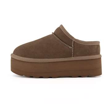 CUSHIONAIRE Women's Huggy Genuine Suede Cozy Mule Platform +Memory Foam, Wide Widths Available, Taupe 7.5
