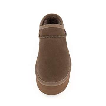 CUSHIONAIRE Women's Huggy Genuine Suede Cozy Mule Platform +Memory Foam, Wide Widths Available, Taupe 7.5