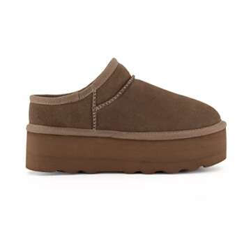 CUSHIONAIRE Women's Huggy Genuine Suede Cozy Mule Platform +Memory Foam, Wide Widths Available, Taupe 7.5