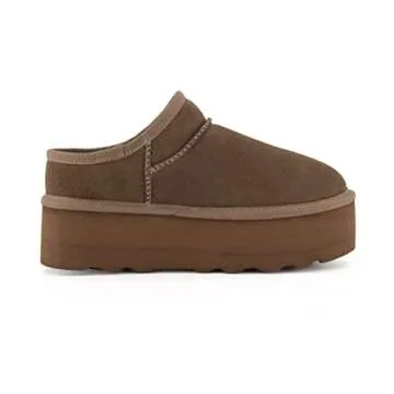 CUSHIONAIRE Women's Huggy Genuine Suede Cozy Mule Platform +Memory Foam, Wide Widths Available, Taupe 7.5