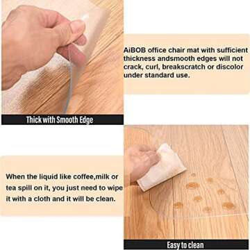 AiBOB Chair Mat for Hardwood Floor, 45 X 53 inches Desk Chair Mat for Wood and Tile Floors, Protection Mats for Office and Home, Easy Glide for Chairs