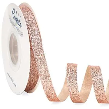 Ribbli Rose Gold Glitter Ribbon,Gift Wrapping Ribbon Rose Gold Cut Edge Christmas Ribbon for Crafts,...