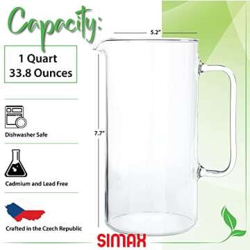 Simax Glass Pitcher: Elegant Borosilicate Jug for All Beverages, 32 Ounce