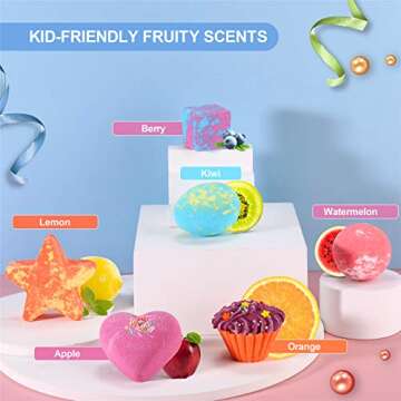 Bath Bombs for Kids, DUAIU Fizzy Bubble Bath Kids 6pcs Bubble Bath for Kids Organic & Natural Kids Bath Bombs with Essential Oils Kid-Friendly Fruit Fragrance Bath Bomb and Bathing Mesh