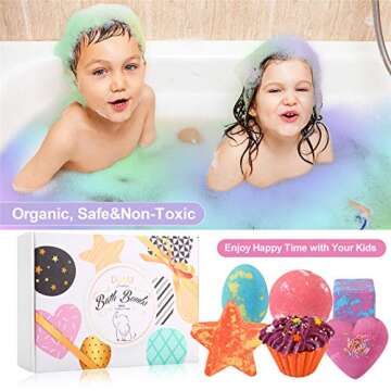 Bath Bombs for Kids, DUAIU Fizzy Bubble Bath Kids 6pcs Bubble Bath for Kids Organic & Natural Kids Bath Bombs with Essential Oils Kid-Friendly Fruit Fragrance Bath Bomb and Bathing Mesh